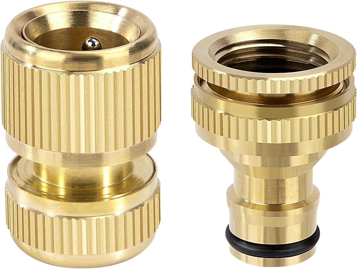 Snelkoppeling voor tuinslang 1/2 inch en 3/4 inch - Messing - 2-in-1 ontwerp - Eenvoudige kraanaansluiting - ShopVlot