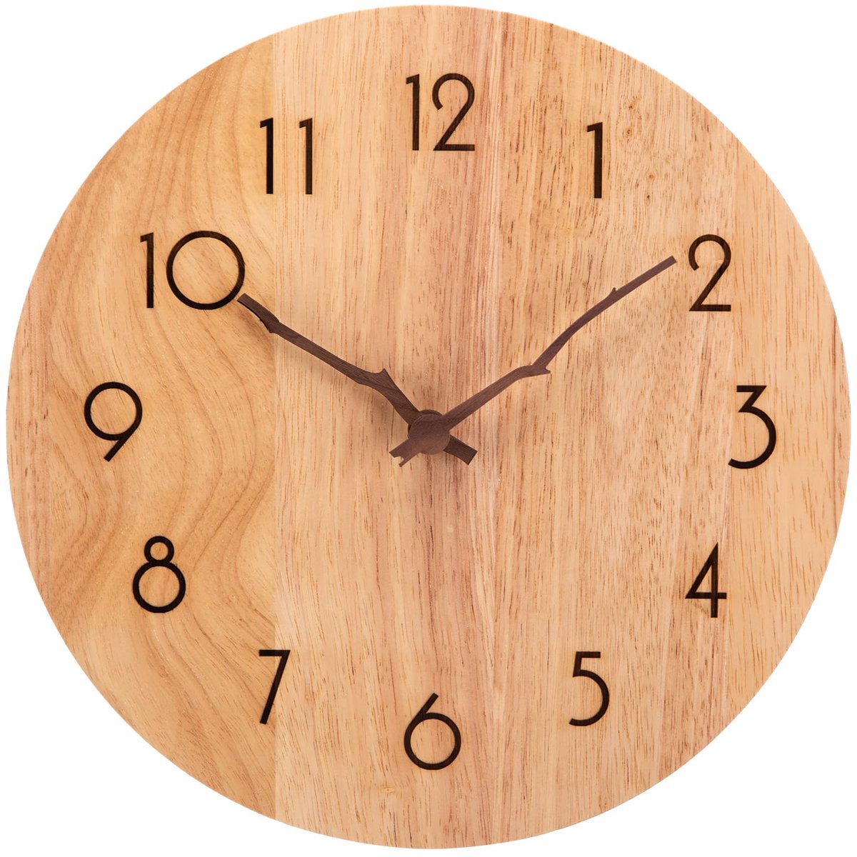 Houten Wandklok van Eikenhout - Stille Quartz Klok zonder Tikkend Geluid - Grote Analoge Klok 12 Inch met Duidelijke Cijfers - Decoratieve Klok voor Woonkamer, Keuken, Slaapkamer, Kantoor en School