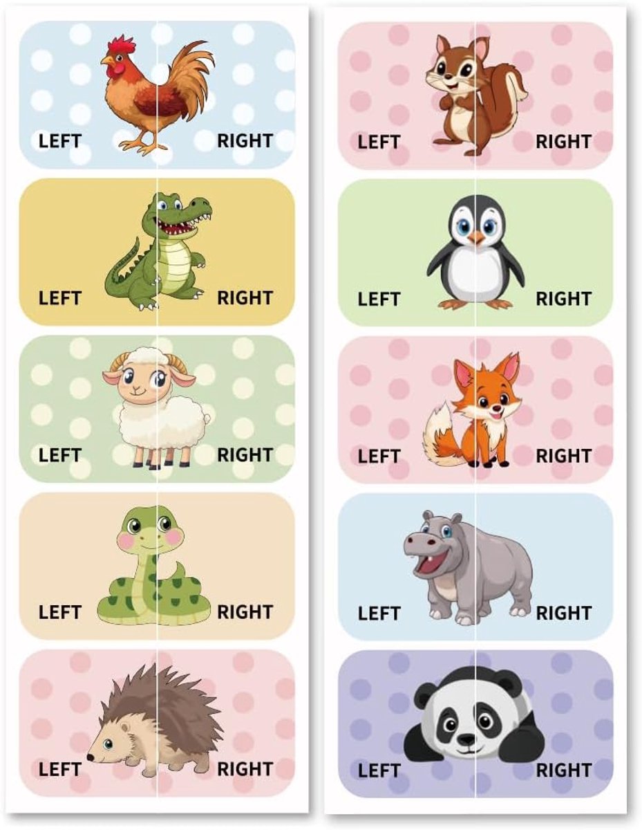 Schoenen Stickers Links Rechts - Cartoon Dieren - 100 Stuks (50 Paren) - Leer Kinderen Om Te Onderscheiden - ShopVlot