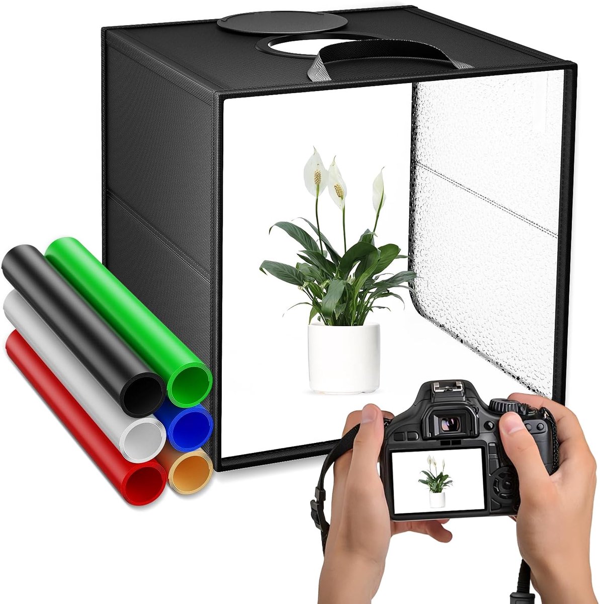 Photo Box 40 cm 5600 K Mini Photo Studio Equipped with Soft Light Cloths 6 Colourful Background Panels and Dimmable - ShopVlot