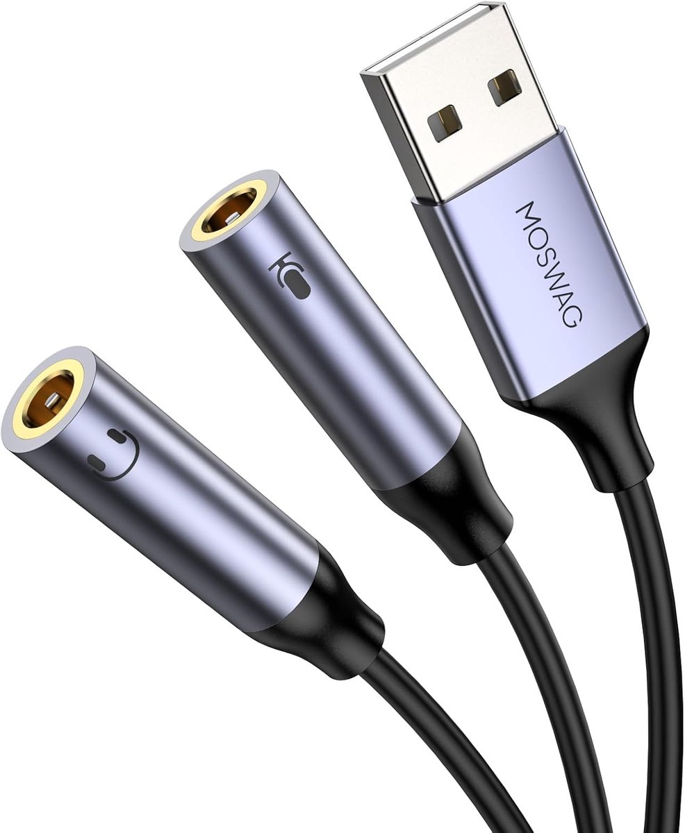 MOSWAG USB Audio Adapter, Stereo USB External Sound Cards, 3.5mm Headphone and Microphone TRS Jack Compatible with - ShopVlot