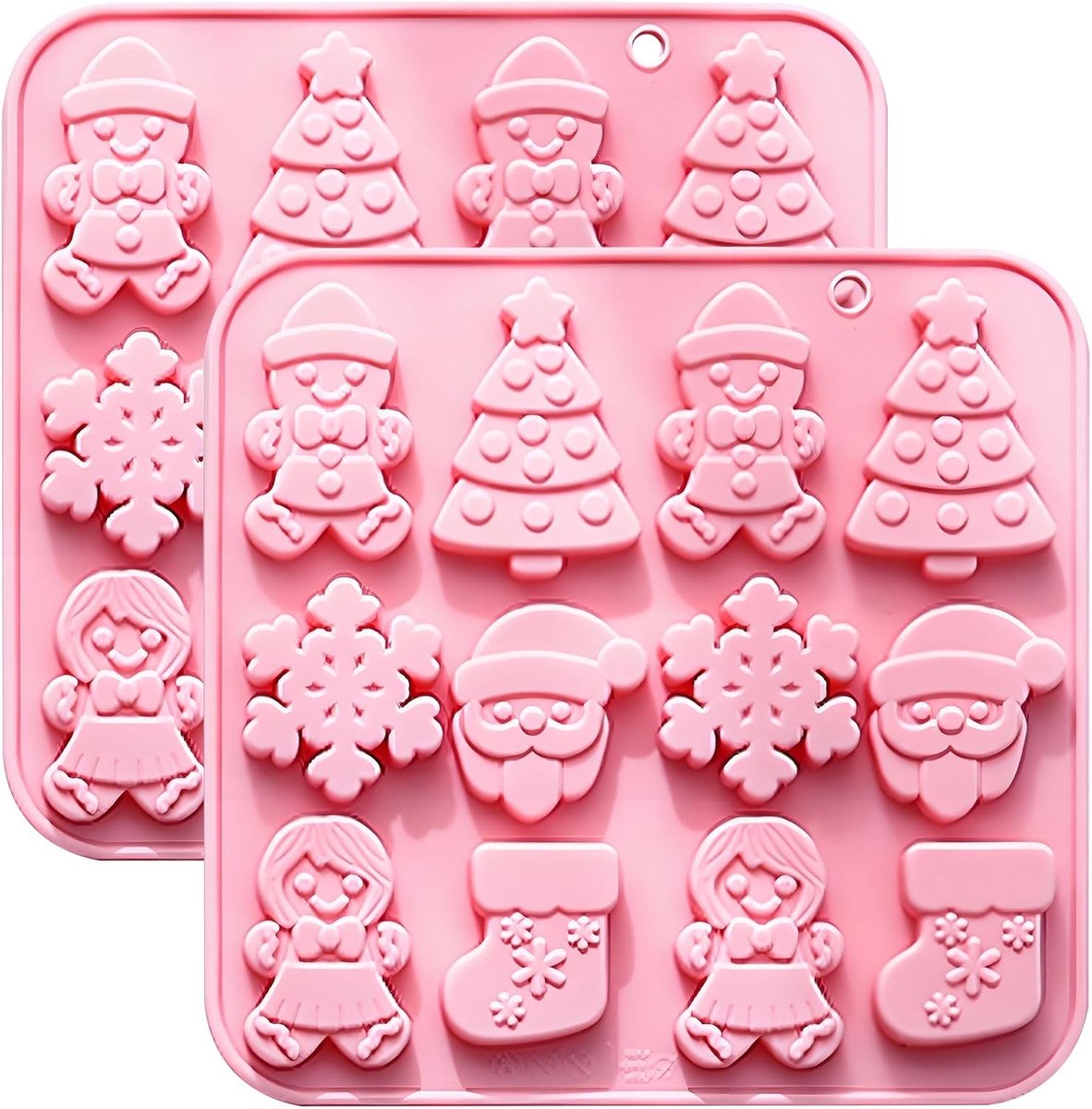 Silicone Baking Mould, Pink, Snowflakes and Christmas Figures, 12 Baking Moulds, 2 Pieces - ShopVlot