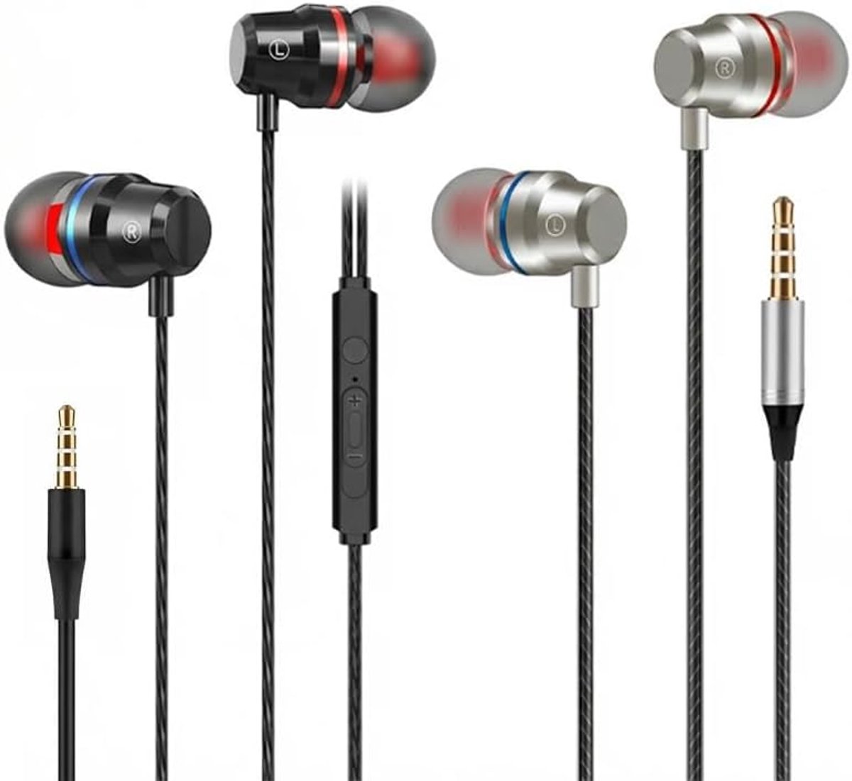 2 stuks in-ear hoofdtelefoon met kabel, jack plug met microfoon en volumeregelaar, ergonomisch design, compatibel met - ShopVlot
