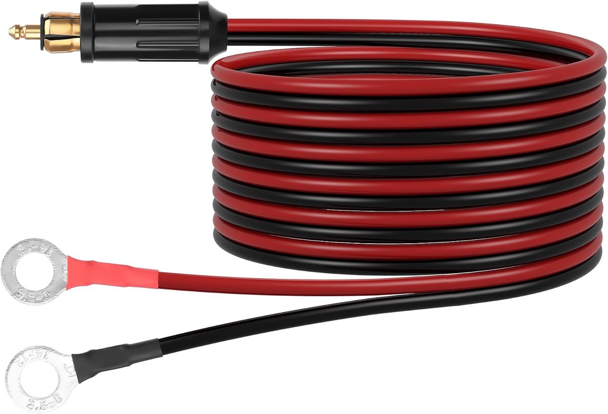 CERRXIAN DIN Motorcycle Cigarette Lighter Plug to O-Ring Clamp Cable, 12V Replacement European Plug, 14 AWG Tinned End - ShopVlot