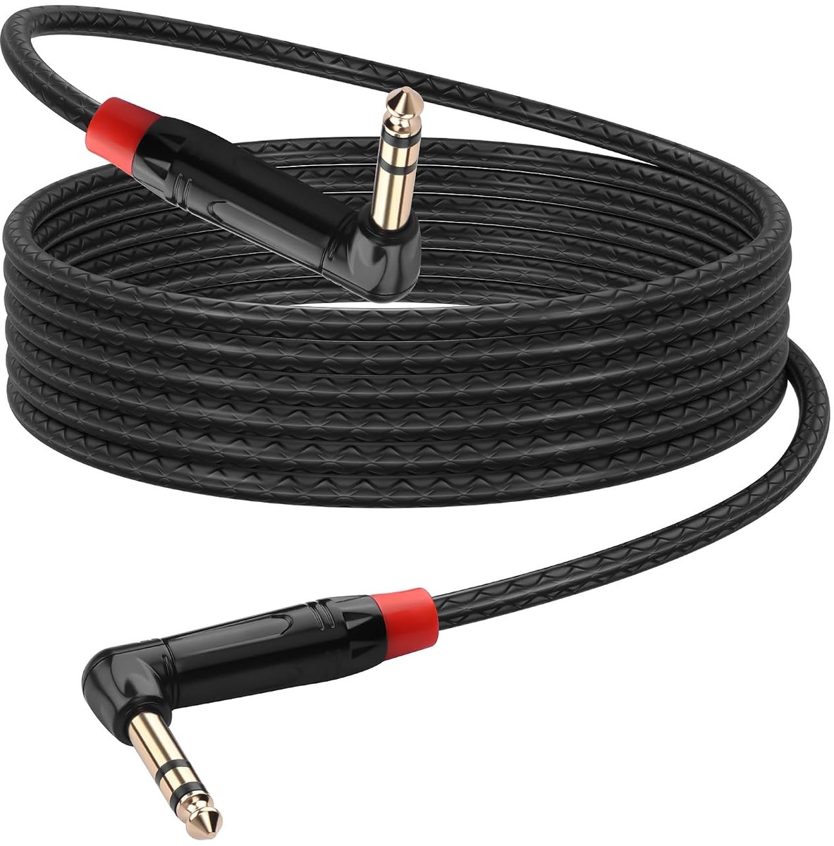 CERRXIAN 1,8 m / 6 voet TRS stereo audiokabel 6,35 mm mannelijk naar mannelijk rechtshoek, lederen gestructureerde - ShopVlot