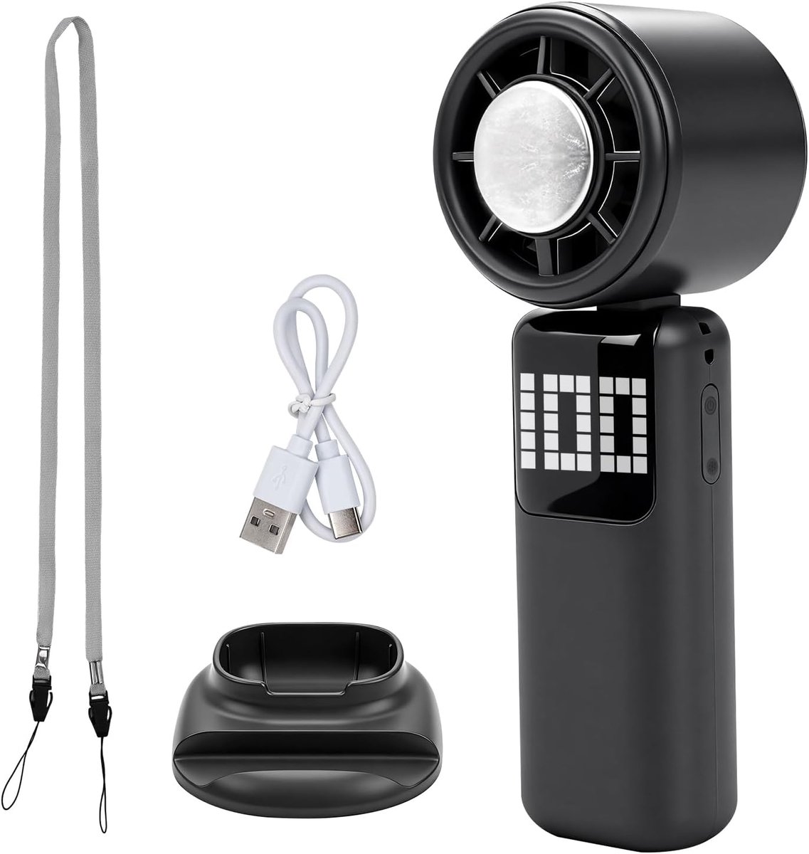 Handventilator, opvouwbare halfgeleider-koelventilator met draaglus en schouderband, intelligente emoji, 100 standen - ShopVlot