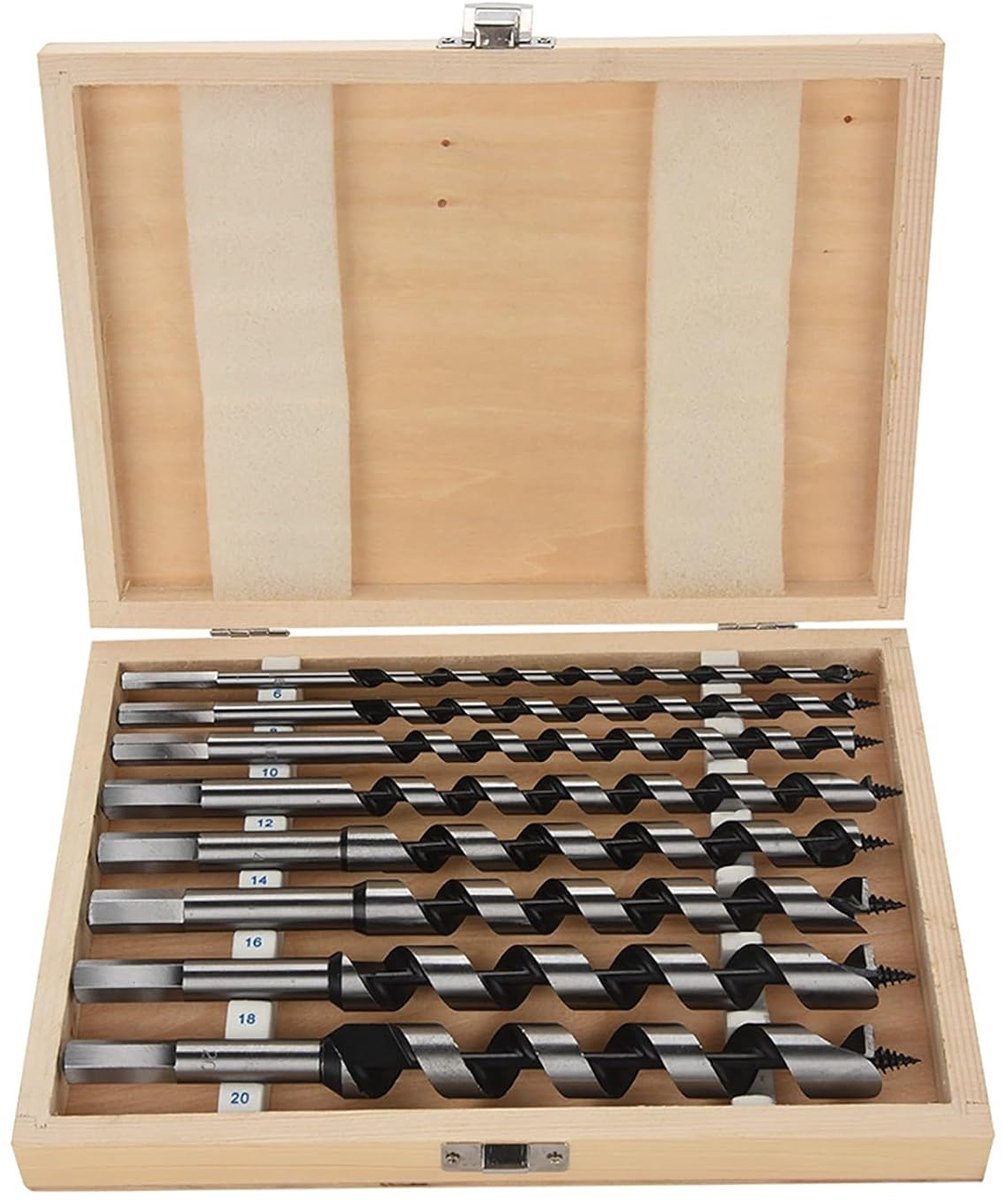 SnelShoppen - Auger Bit Houtboor Set 8 Stuks voor Boormachines en Gimlet, Hexagonale Schachten, Ultra Duurzaam Koolstofstaal, Precisie Frezen voor Hou