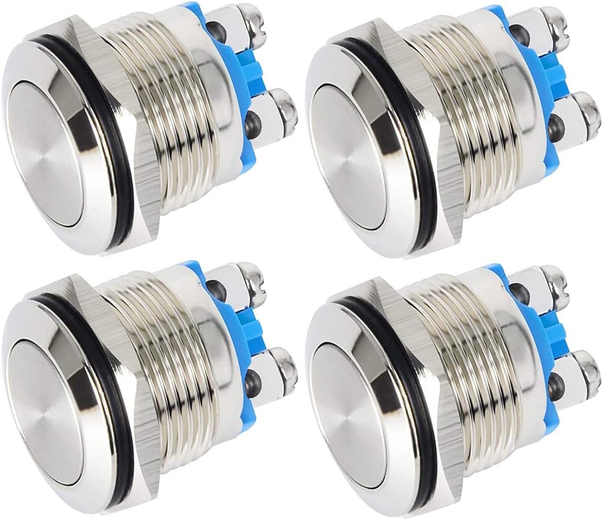 GUUZI 4pcs 22mm 2A 12V/24V/125V/250V Momentary Waterproof Push Button with Screw Connections Stainless Steel Push - ShopVlot
