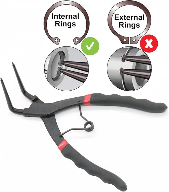 190mm Spring Ring Vocals, Security Ring Pliers, Long Point Pliers, 90 Degree Curved, Seegering Pliers, Internal Master - ShopVlot — afbeelding 2