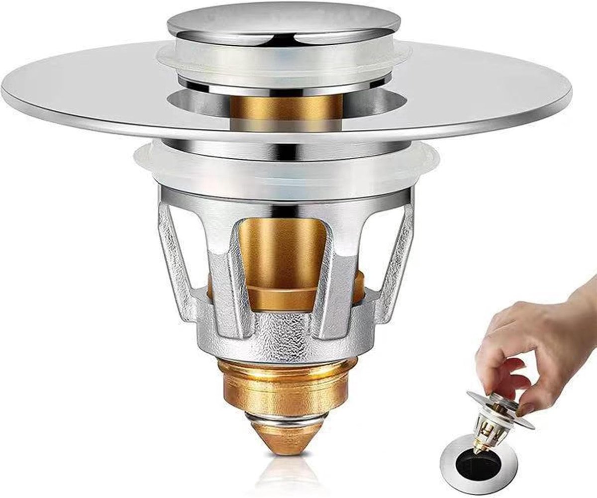 Pop-up Drain Stop Basin Sink Stopper, Stainless Steel Stop for 28-38mm Drain Holes, Anti-Clogging Basin Stop with - ShopVlot