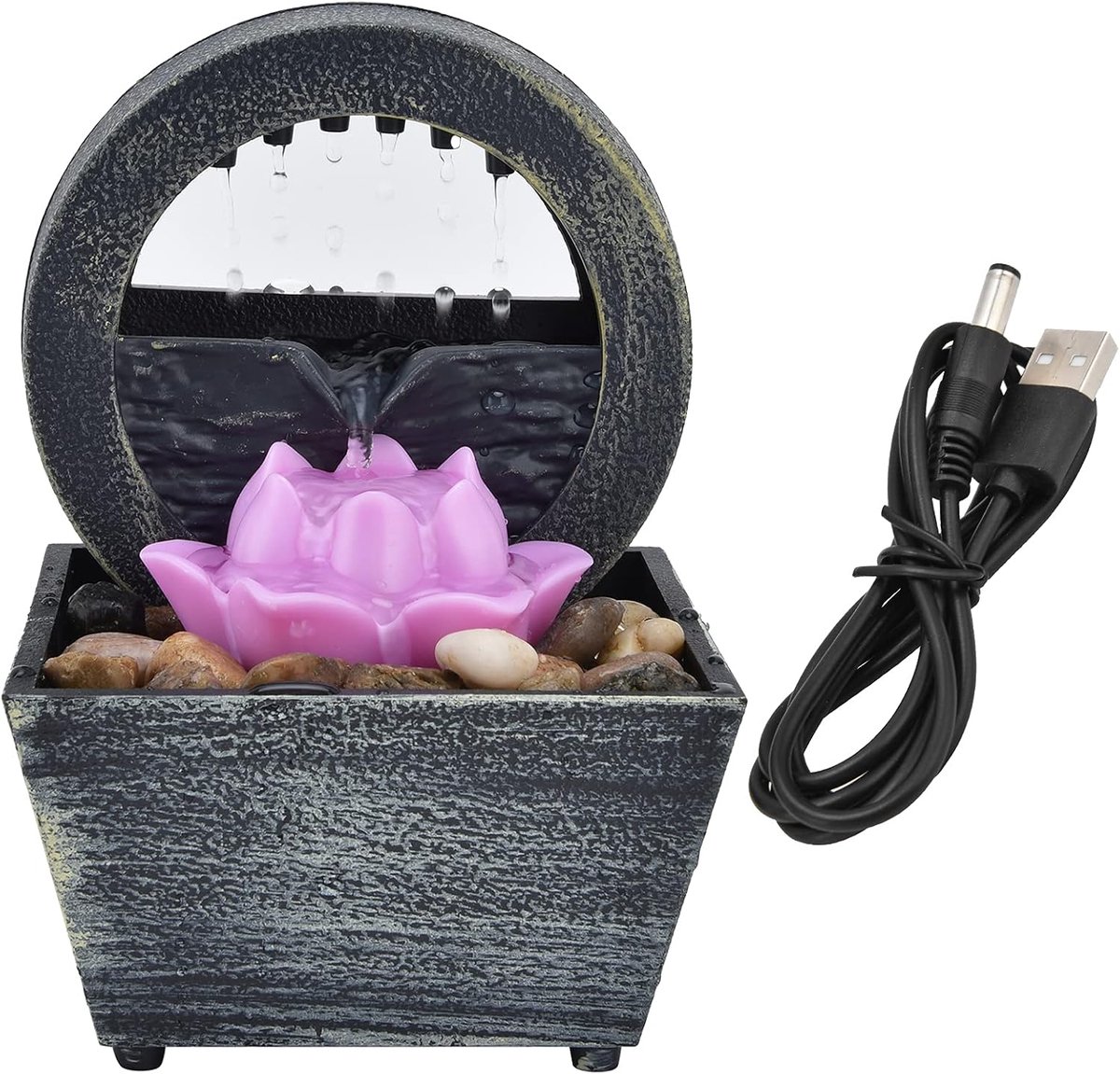 Mini fontein - Decoratieve waterpartij - Binnenhuis decoratie - Met LED verlichting - 16.5 cm - Meerdere kleuren