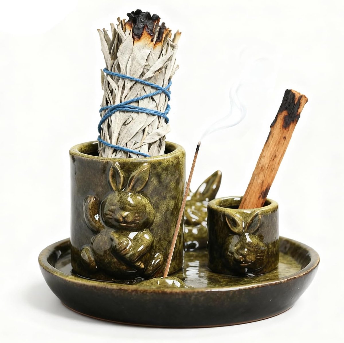 Incense Bowl, 4-in-1 Incense Holder, Palo Santo Holder, Burning Sage Holder, Incense Stick Holder, Candle Holder for - ShopVlot
