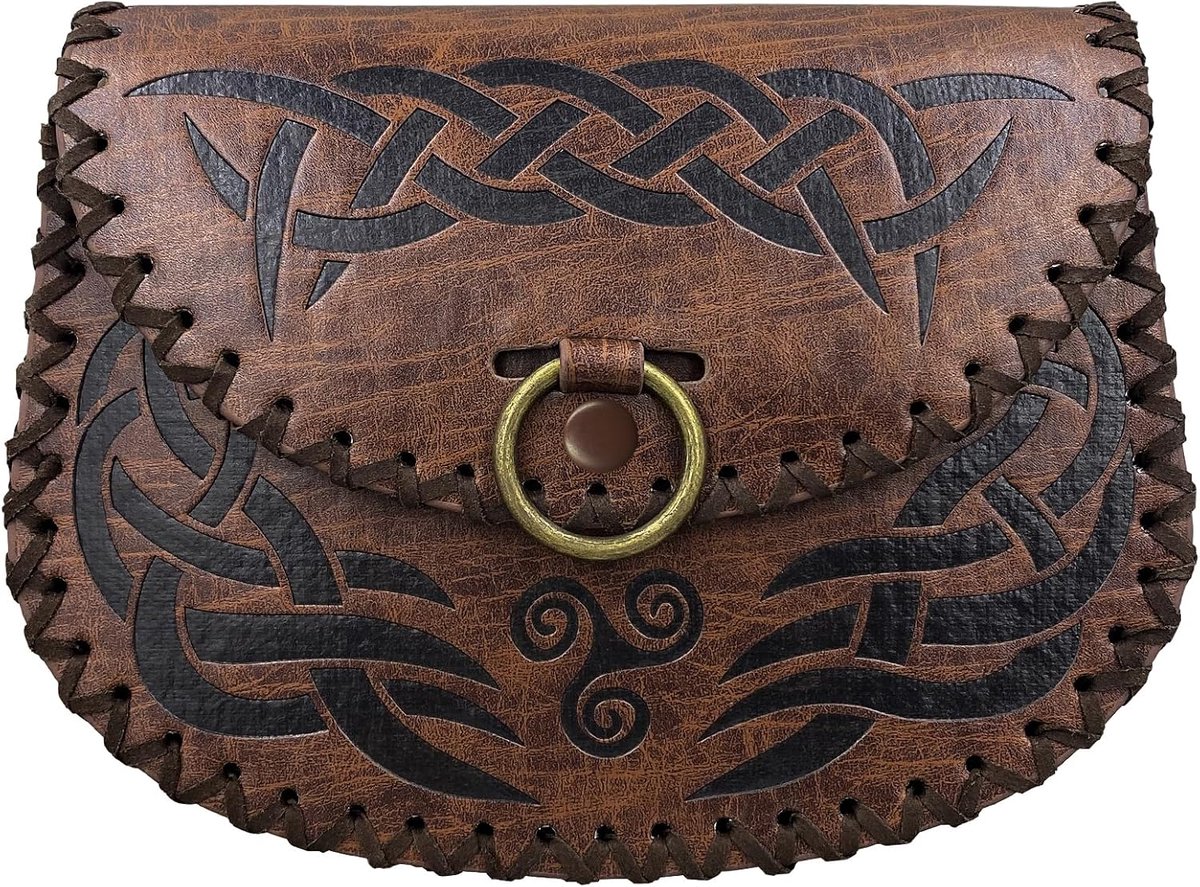 HiiFeuer Viking Embossed Belt Bag, Vintage Medieval Faux Leather Side Piece, Medieval Portable Belt Bag for LARP Ren - ShopVlot