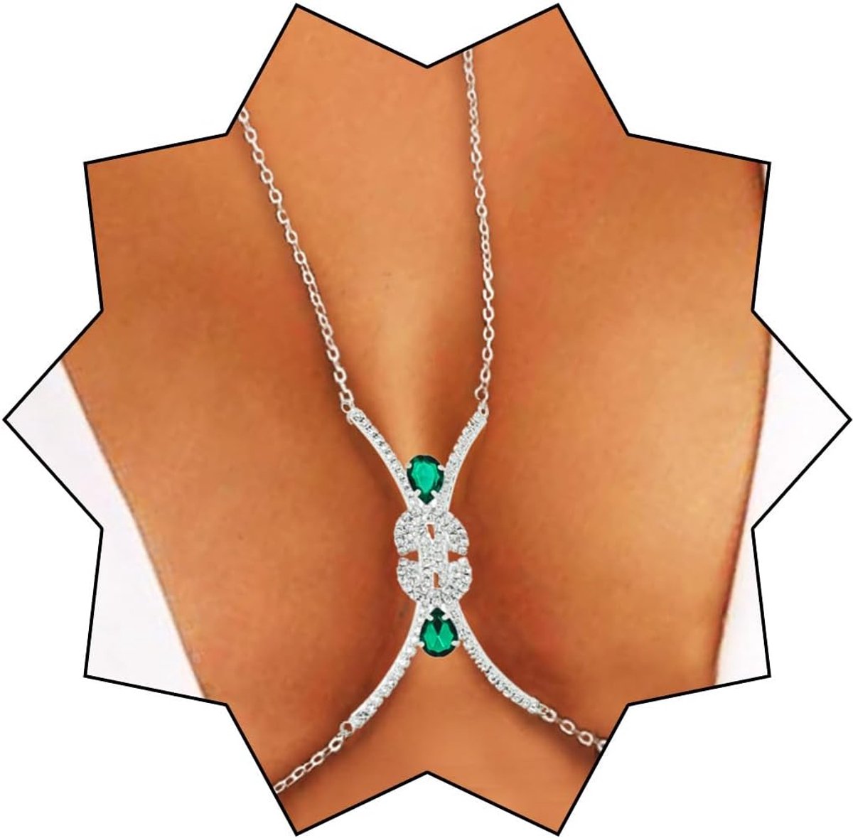IYOU Sparkling Crystal Body Necklace Silver Rhinestone Bling Chest Necklaces Tassel Sexy Party Nightclub Body - ShopVlot