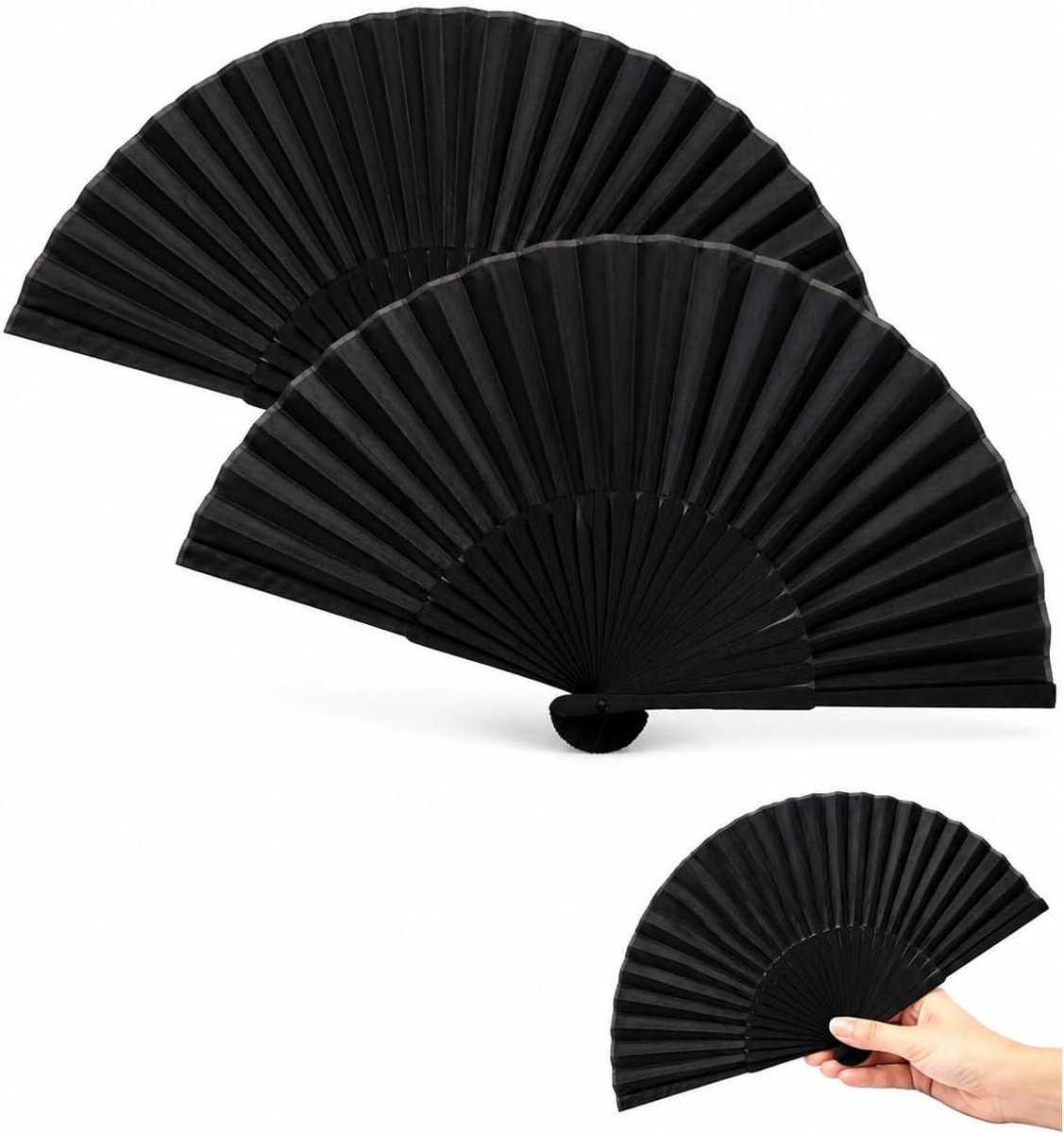 Foldable Hand Fans Black Pack of 2 Classic Vintage Style Portable Wedding Dance Summer Decoration Traditional Elegance - ShopVlot