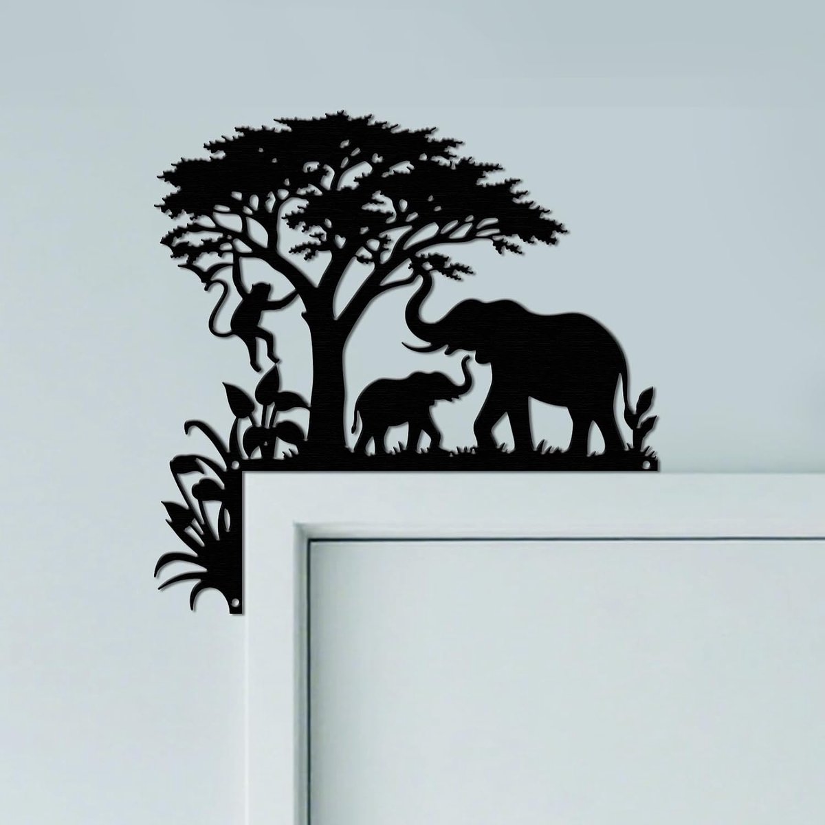 CUTHOLLOW Elephant Door Topper Sign Wall Art Decor, 25 x 25cm Metal Unique Hanging Above Door Frame Corner Accent for - ShopVlot