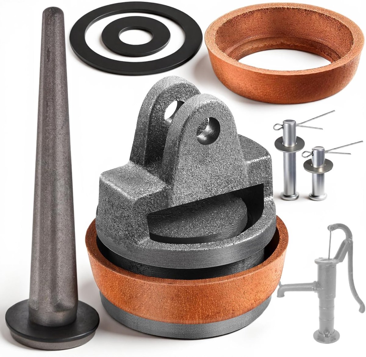 Piston for crank pump, complete set, crank pump, spare parts type 75 with leather seal, perforated valve, hand pump - ShopVlot