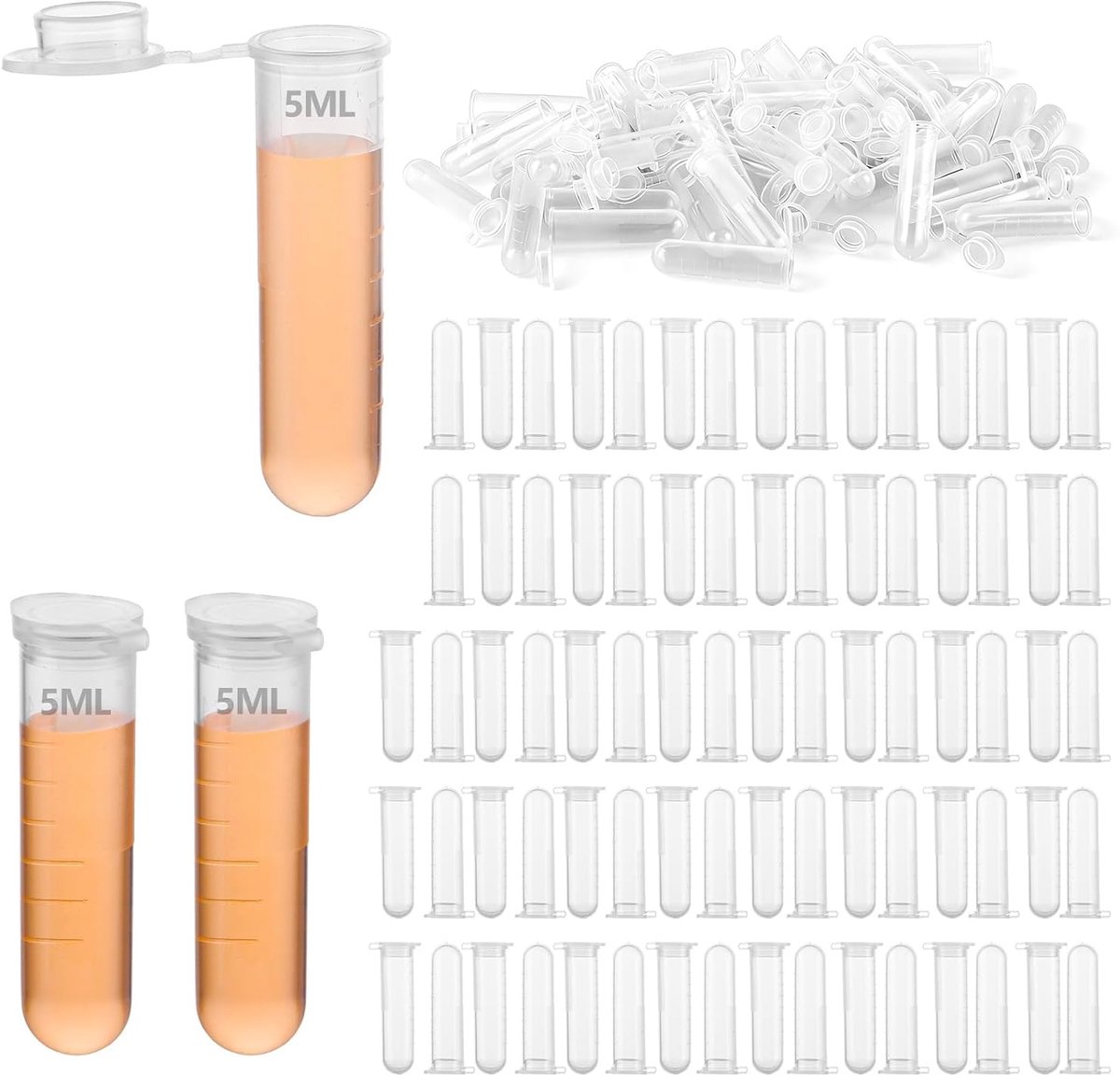 SHUESS 300 stuks centrifugaalbuizen van kunststof, 5 ml, transparante monsterbuizen, PP reageervaten met deksel - ShopVlot