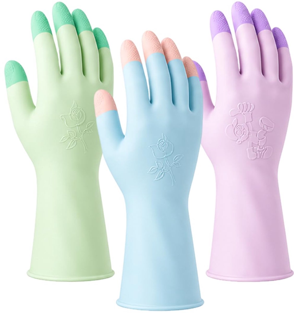 Reinigingshandschoenen (3 paar), paars, groen, blauw, standaardmaat, herbruikbaar, antislip, waterdicht, voor de keuken - ShopVlot