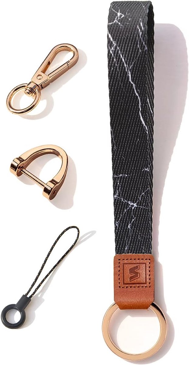 Hand Wrist Lanyard Wristband Wristlet Lanyard with Genuine Leather and Metal Ring, for Key, Keychain Holder, ID Card - ShopVlot