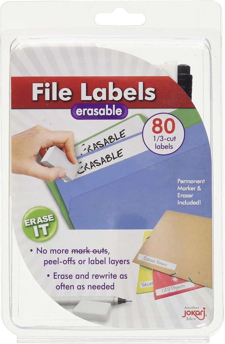 Jokari WSK40 - Erasable File Labels - Laminated Erasable File Labels 1/3 Cut - ShopVlot