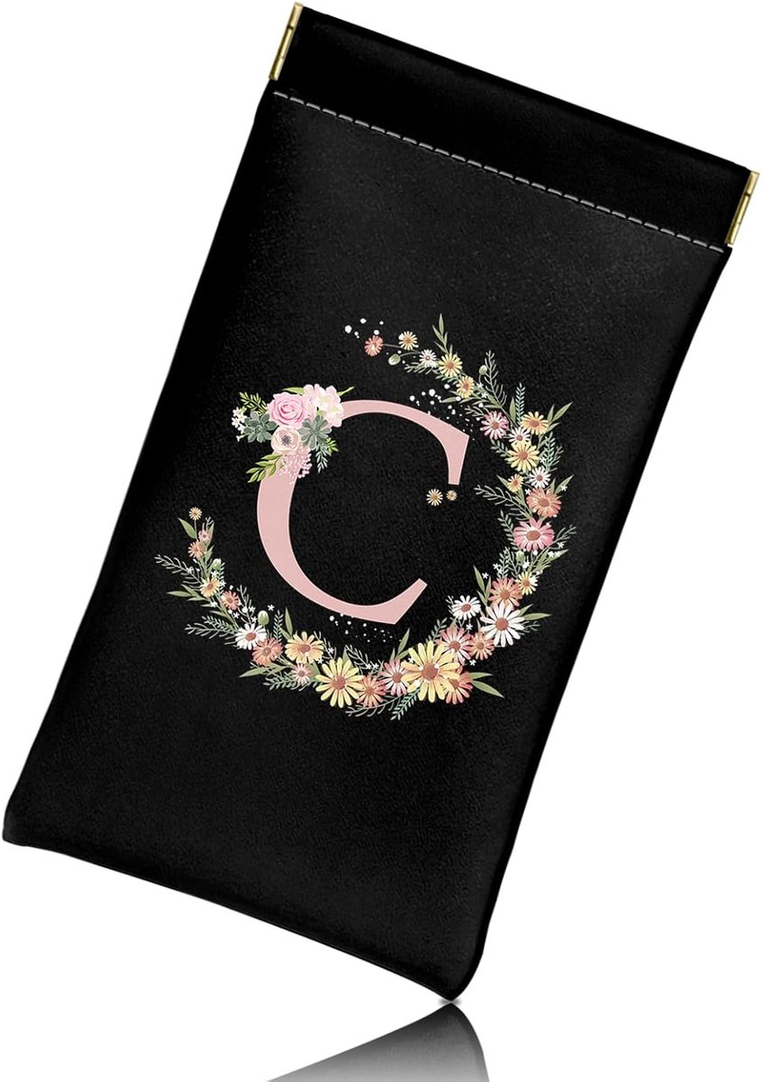 Bril Lenzenvloeistof Zonnebril Case Pouch Eerste Letter Zacht PU Leer Leuke Esthetische Met Reinigingsdoek Vrouwen - ShopVlot