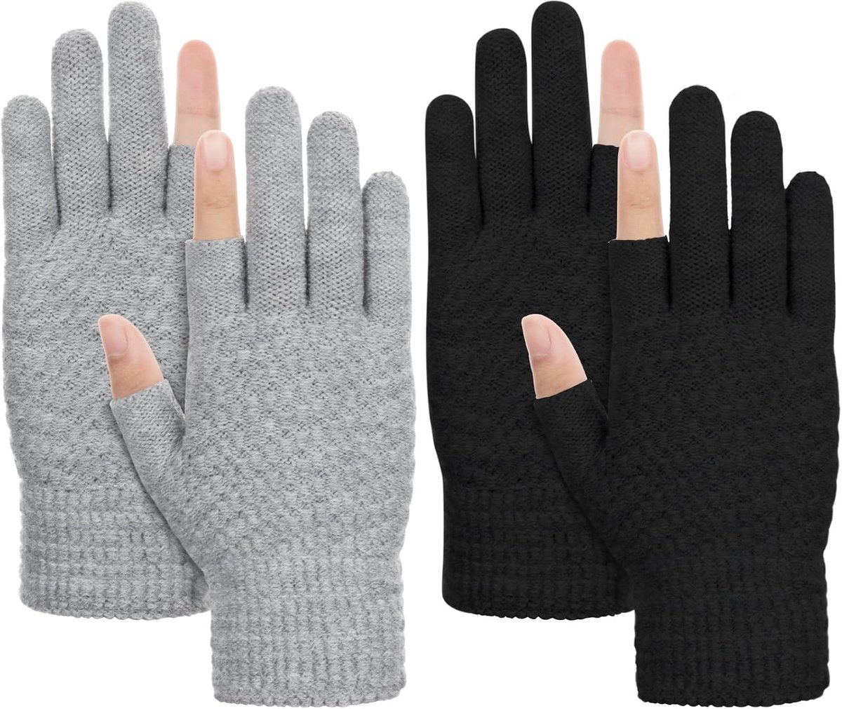 Kiiwah 2 Pares Guantes without Dedos Mujer, Termicos Guantes Invierno Guantes Invierno Guantes Medio Dedo for Men and - ShopVlot