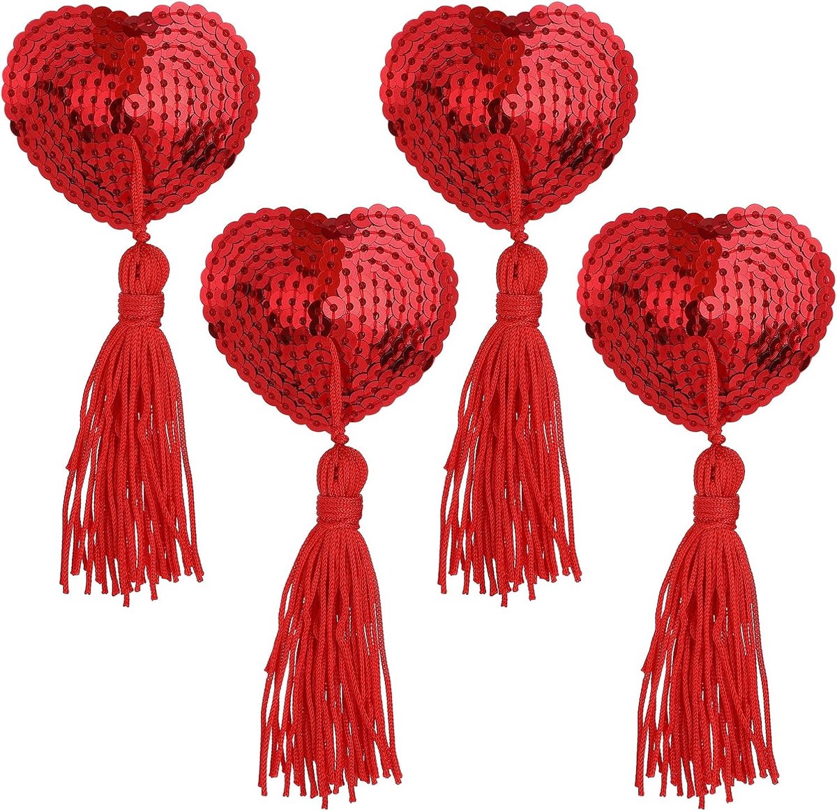WLLHYF 2 Pairs Silicone Self Adhesive Nipple Pads for Women Heart Tassel Sequin Bra Reusable Valentine's Day Red - ShopVlot