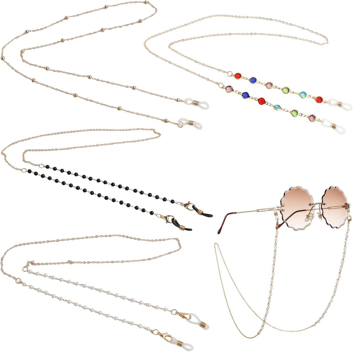 Pack of 4 Glasses Chain for Women, 70 cm, Waterproof Stainless Steel Glasses Strap for Sunglasses in Gold, Silver or - ShopVlot