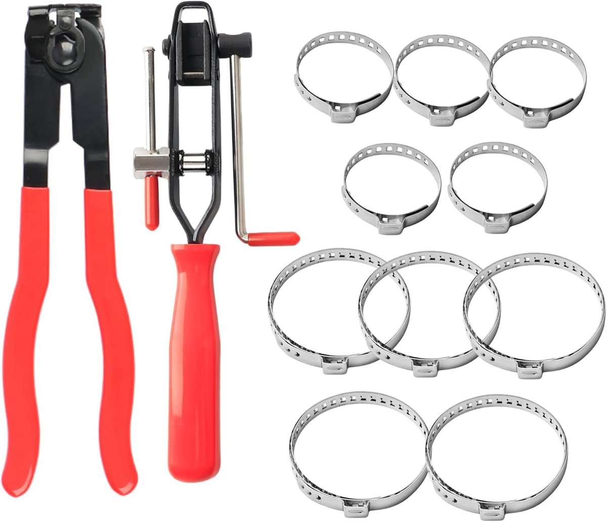 Set van 12 RVS Slangklemmen met Klemmen en Pliers voor Slangen, Klemmen en Onderhoud van Slangen