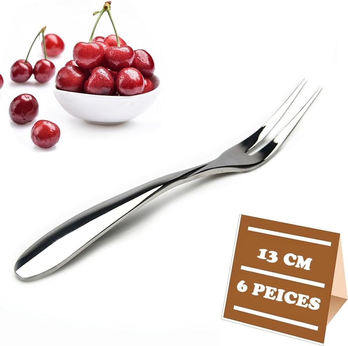Set van 6 Dessert Forks - Hoogglans RVS Taartvorken, Fruitvorken en Gebaksvorken, Geschikt voor Feestjes en Restaurants
