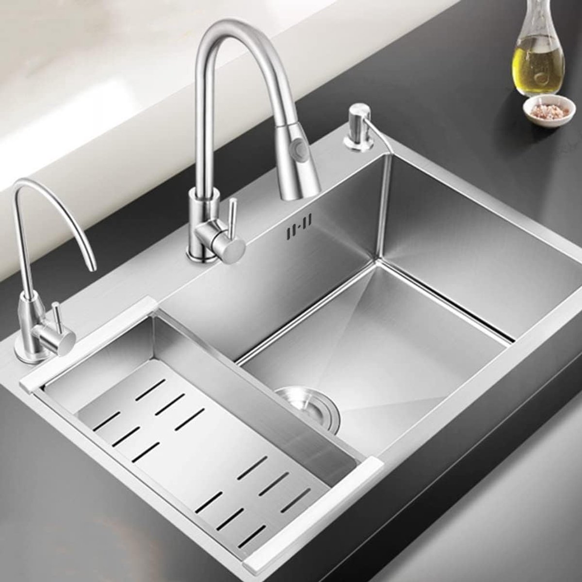 Stainless Steel Sink, 60 * 45 cm Kitchen Sink Set, Sink Flush Sink 1 Washbasin, Silver - ShopVlot