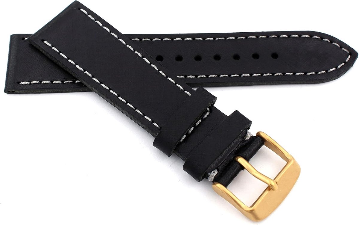 Sulla Vintage Brushed 22mm Watch Strap Handmade in Germany White Seam - ShopVlot