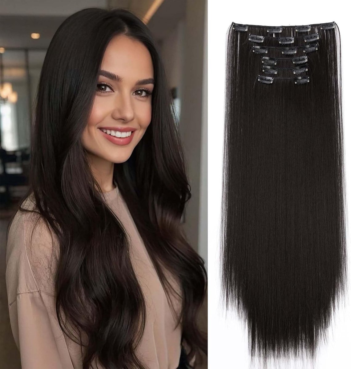 58cm Clip in Extensions Straight Long 6PCS Hair Extensions with Clips Synthetic Hair Extensions Clip in Hairpiece Hair - ShopVlot