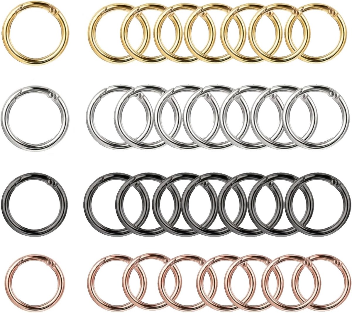 32 stuks ronde metalen karabijnhaken, ronde karabijnringen, veersluitingen, sleutelsluitingen, legering - ShopVlot