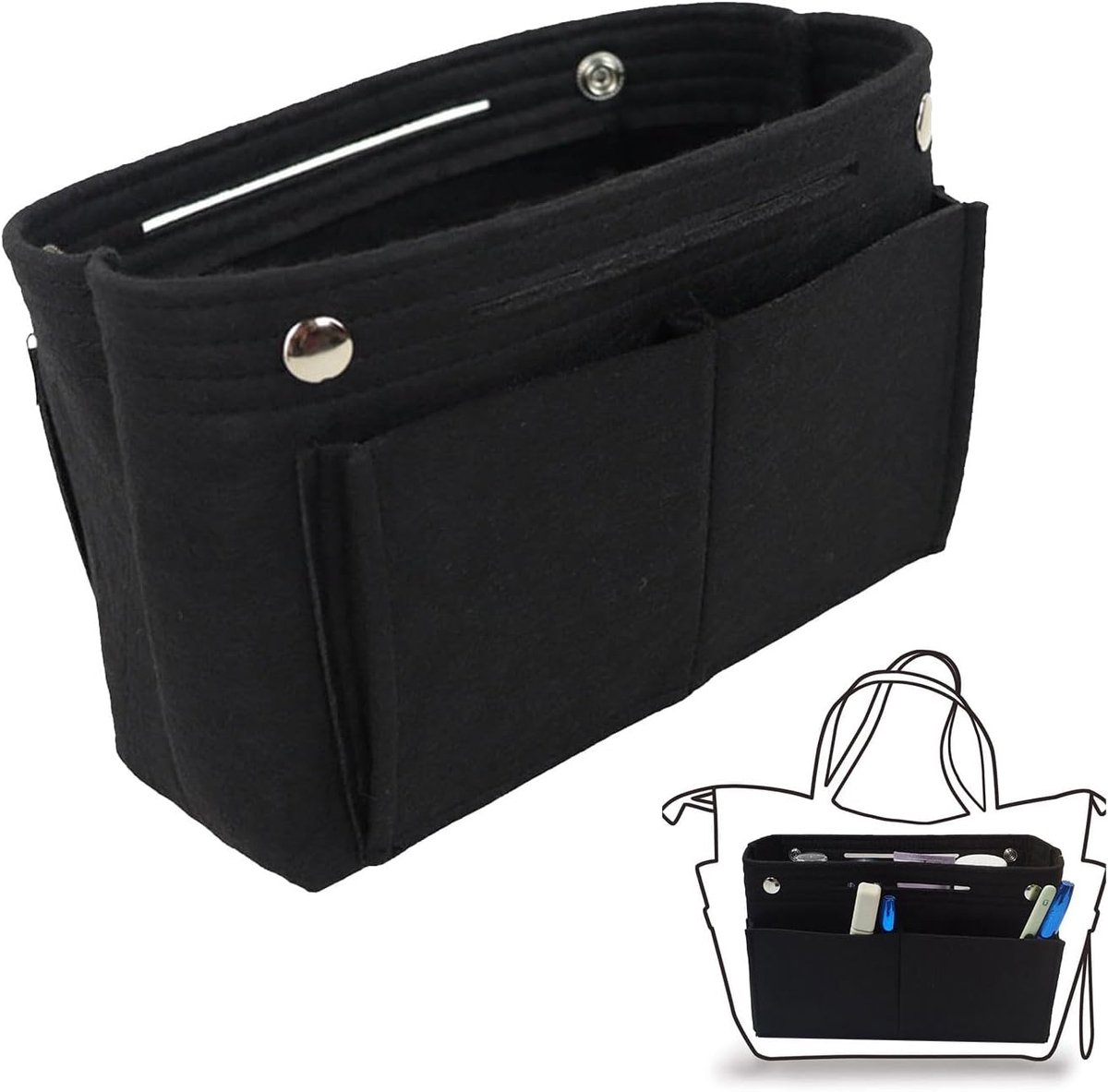 Felt Bag Organiser, 25 x 15 x 9.5 cm, Handbag Organiser Bag, Inner Pocket for Handbags, Inner Organiser Handbag - ShopVlot