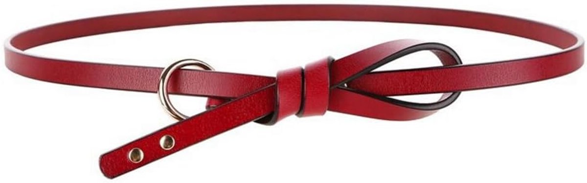 Women's Thin Belt Leather Strap Knotted Waist Belt, Red - ShopVlot