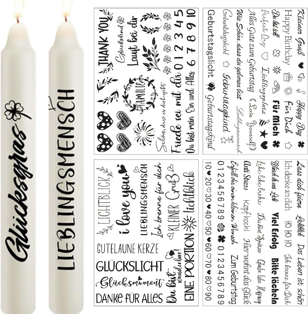 4 Sheets Candles Tattoo Film A4 Candle Sayings Candle Sticker Loving Birthday Candle Tattoos Decorative Candles - ShopVlot