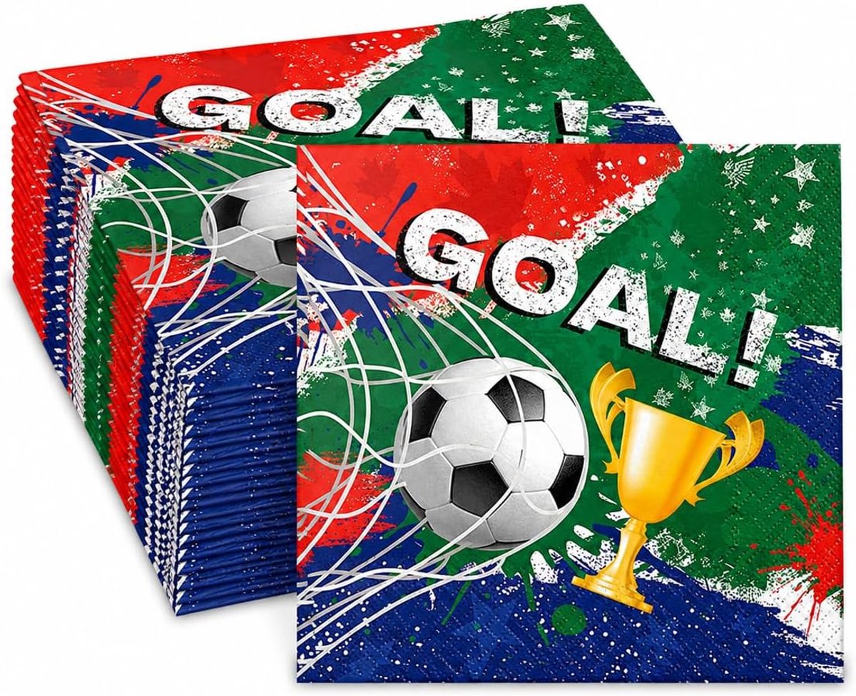20 stuks papieren servetten, voetbalmotief, 33 x 33 cm, tafeldecoratie voor sportevenementen, pubs en voetbalfeesten - ShopVlot