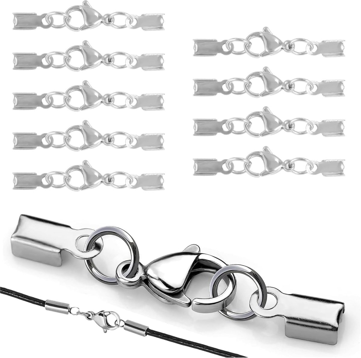 Chain Clasp 10 Pieces Stainless Steel Lobster Clasps Jewellery Making Carabiner Chain Extension for DIY Chains Leather - ShopVlot