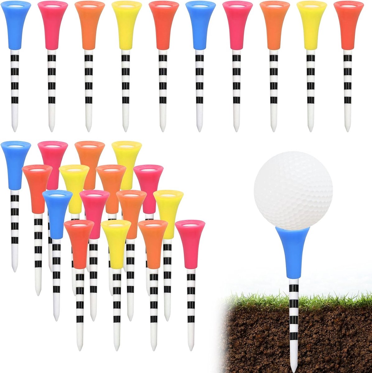 50 Pcs Colorful Golf Tees, Plastic Golf Tees, Golf Tees for Driver 83mm, Reduce Side Rotation and Friction Golf - ShopVlot