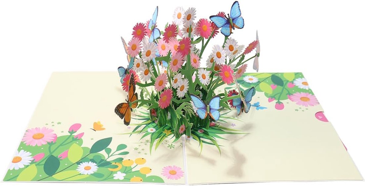 3D pop-up wenskaart 20x15cm - vlinder en madeliefje - elegant ontwerp - onvergetelijk cadeau - ShopVlot