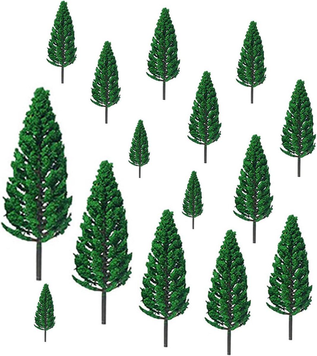 Modelbomen 15Pcs - Gemixte maten 3-16cm - Natuurlijke groene pijnbomen - Perfect voor diorama's - ShopVlot
