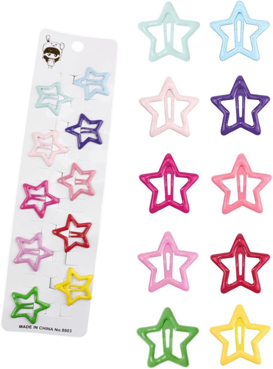 Haarspelden 10 stuks - Stervormig - Metalen haaraccessoires - Vrolijke kleuren voor kinderen - ShopVlot