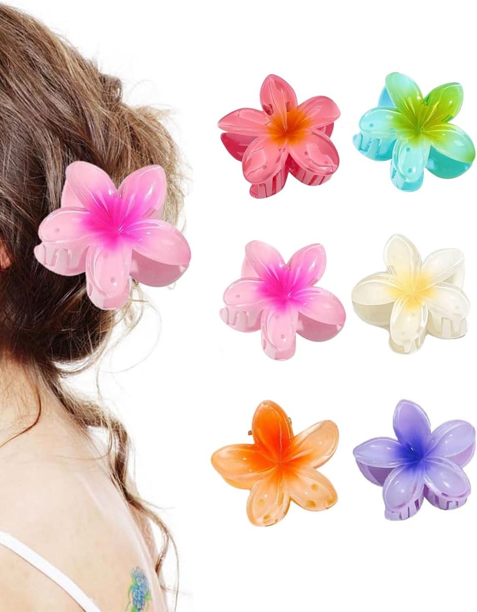6 Pcs Flower Clips for Women, 6 cm, Colourful Hawaiian Hair Accessories, Plumeria Hair Clips for Thick Hair, Gifts for - ShopVlot