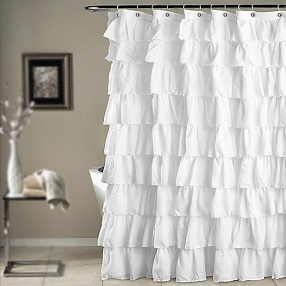 Ruffle Shower Curtain Waterproof Shower Curtain Polyester Fabric Waterproof Opaque White Chic Lace Shower Curtain Made - ShopVlot