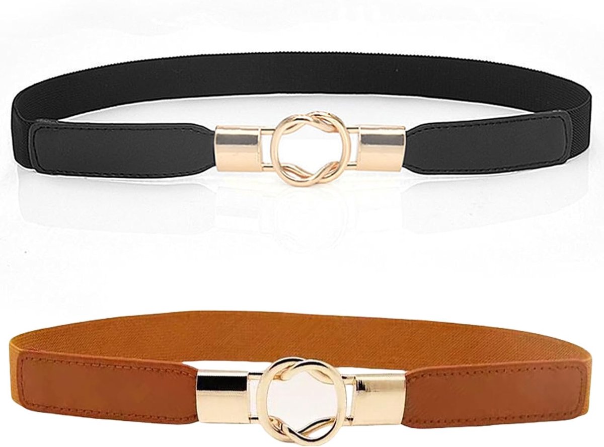 2 Pcs Thin Elastic Belts, Women Skinny Belt for Dresses Retro Stretch Waist Belt Thin Belt with Buckle, Multicolor - ShopVlot