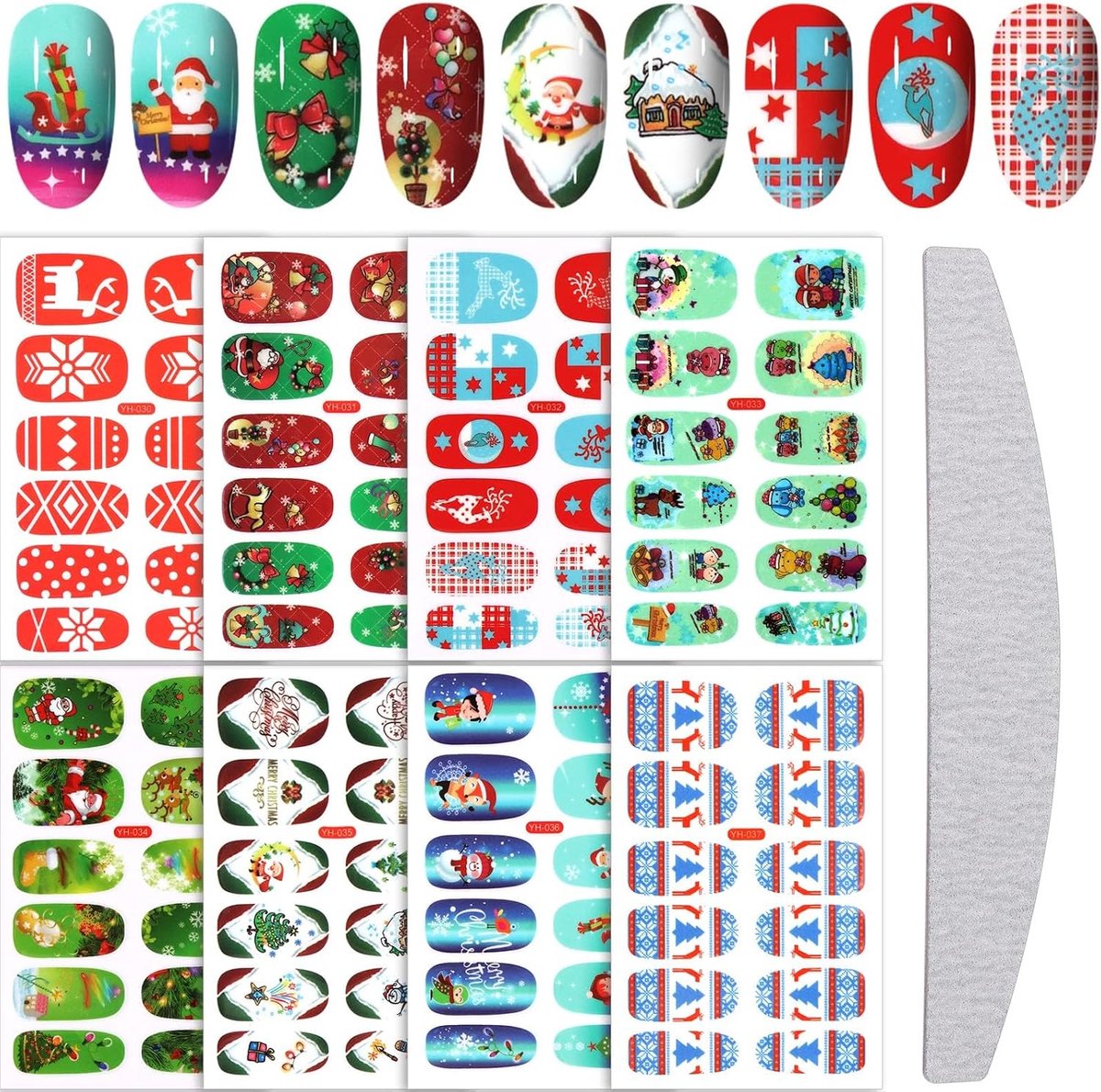 Kalolary Christmas Nail Art Stickers, 8 Sheets 3D Waterproof Self Adhesive Nail Stickers Full Wraps Nail Polish - ShopVlot