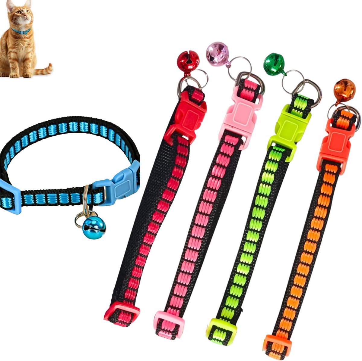 5pcs Cat Collars, Cat Collar with Safety Clasp, Adjustable Collar Bright Colors, Cat Collar, Adjustable Kitten Collar - ShopVlot