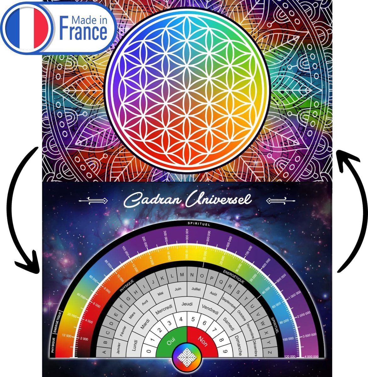 Flower of life for cleaning and refilling stones (front) and universal radiethie dial (back) – format A4 – 1 unique - ShopVlot